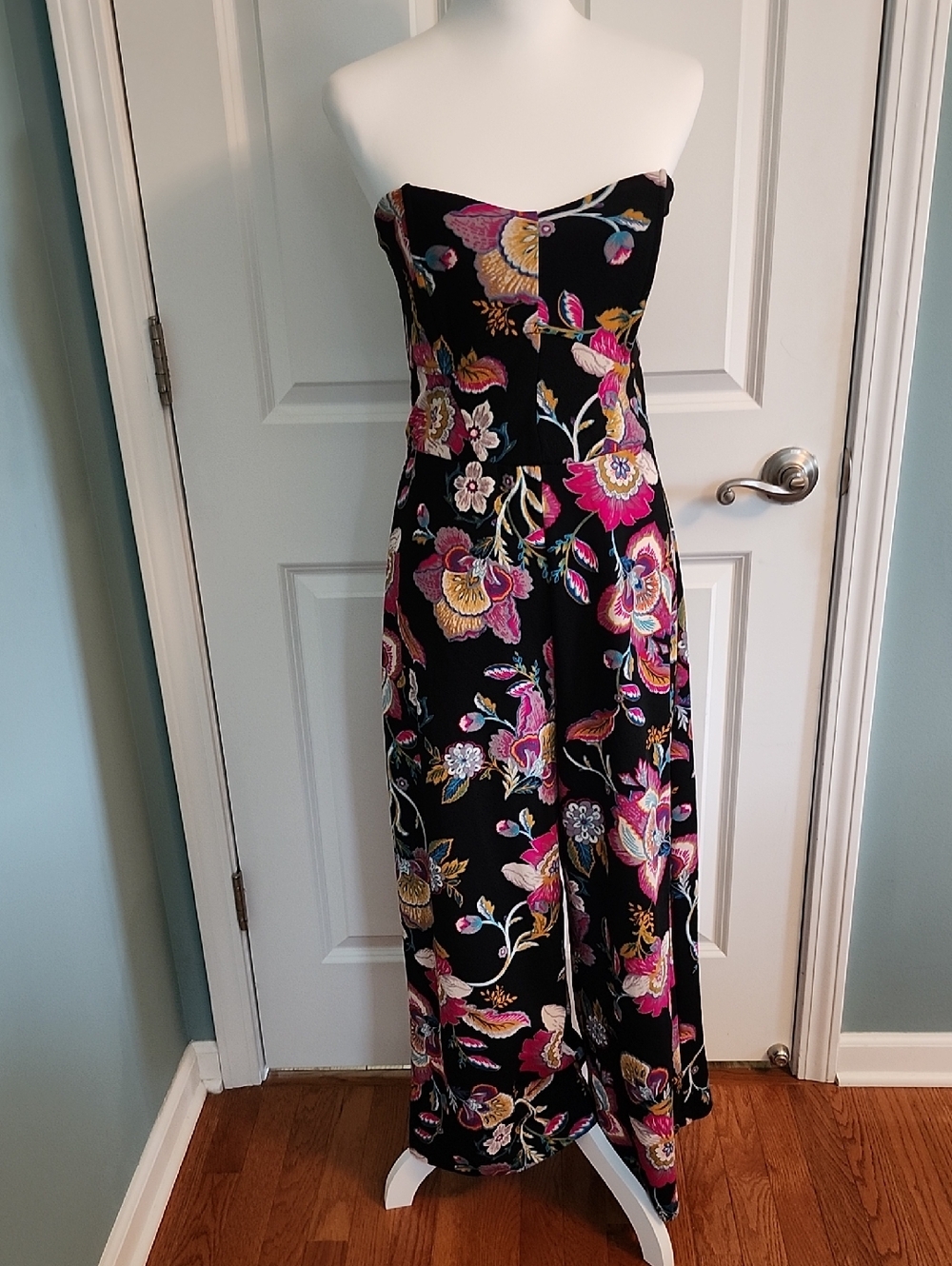 🌼SALE🌼SALE🌼Strapless Black Floral Jumpsuit with Pink & Yellow Blooms